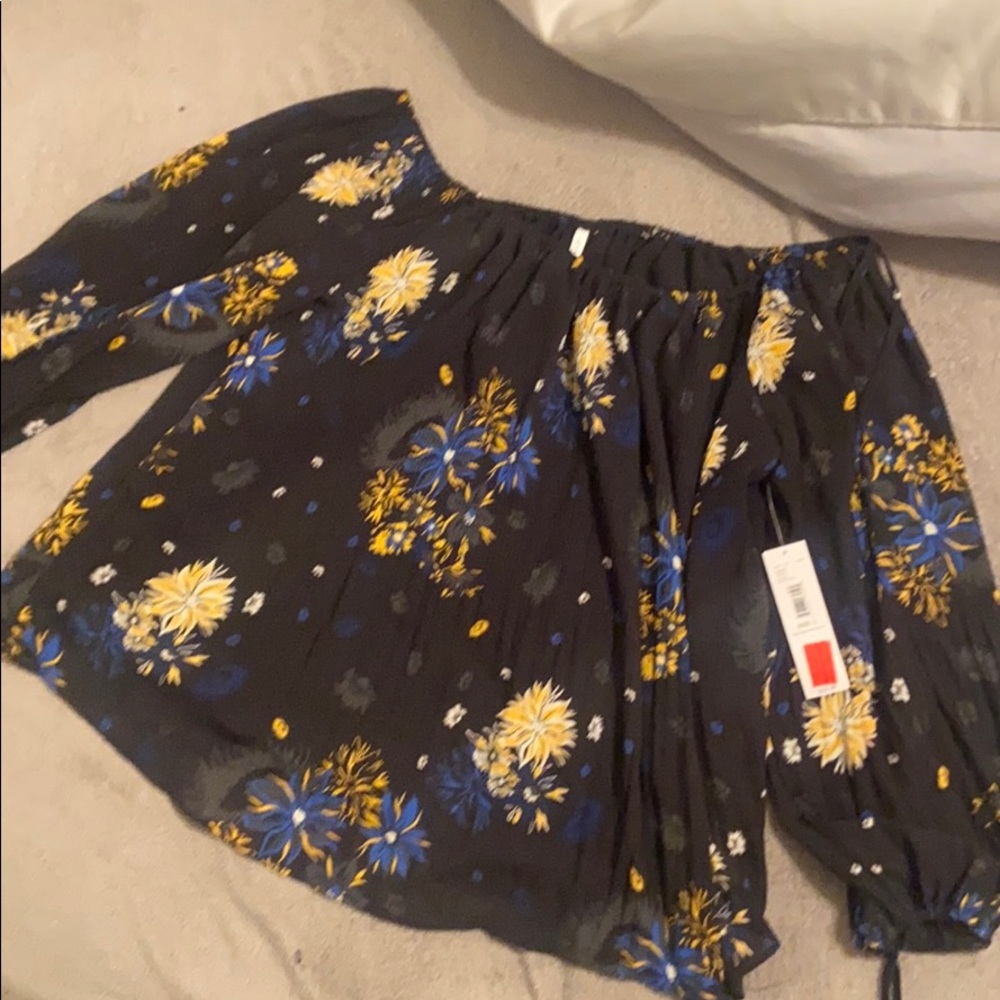Passports Navy Blue Floral Blouse